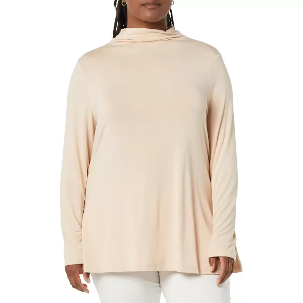 Amazon Essentials Womens Jersey LongSleeve Mock Neck Swing Tunic Previously Daily RitualBeige