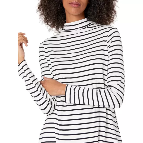 Amazon Essentials Womens Jersey LongSleeve Mock Neck Swing Tunic Previously Daily RitualBlack White Stripe