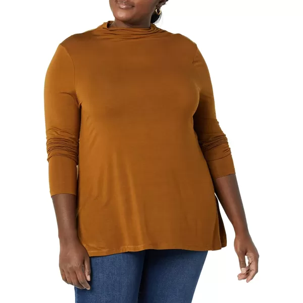 Amazon Essentials Womens Jersey LongSleeve Mock Neck Swing Tunic Previously Daily RitualDark Chestnut Brown