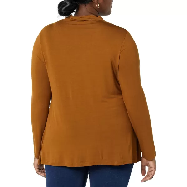 Amazon Essentials Womens Jersey LongSleeve Mock Neck Swing Tunic Previously Daily RitualDark Chestnut Brown