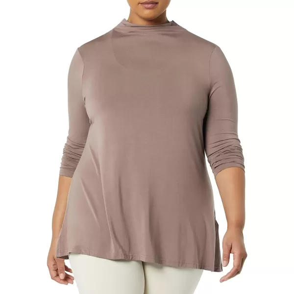 Amazon Essentials Womens Jersey LongSleeve Mock Neck Swing Tunic Previously Daily RitualDark Taupe