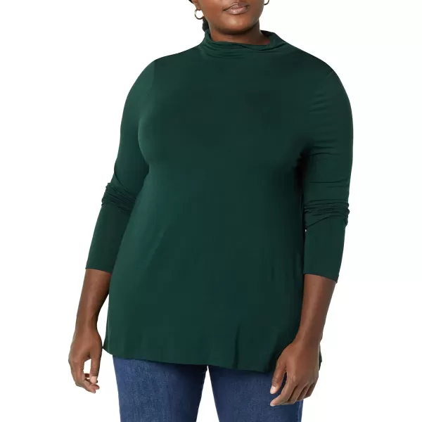 Amazon Essentials Womens Jersey LongSleeve Mock Neck Swing Tunic Previously Daily RitualDeep Green