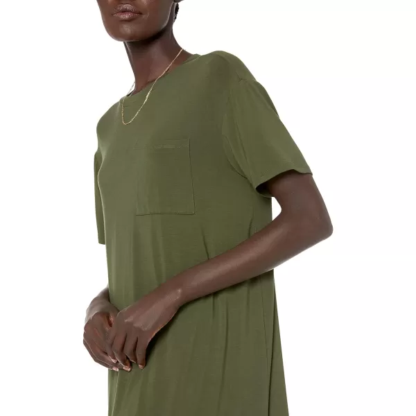 Amazon Essentials Womens Jersey OversizedFit ShortSleeve Pocket TShirt Dress Previously Daily RitualRayon Blend Forest Green