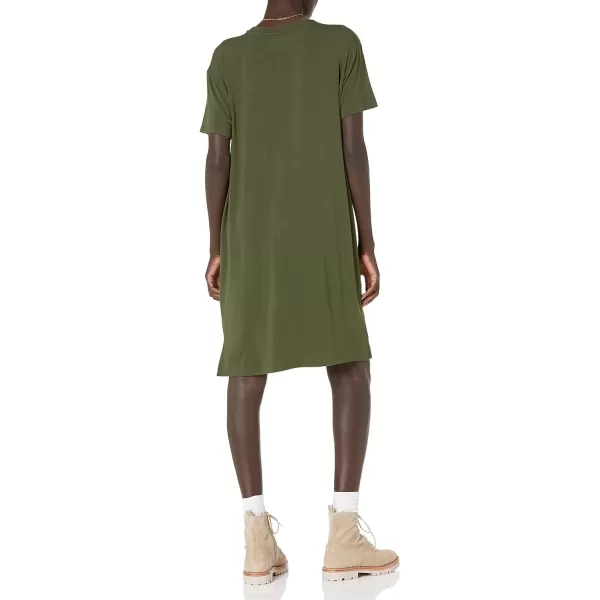 Amazon Essentials Womens Jersey OversizedFit ShortSleeve Pocket TShirt Dress Previously Daily RitualRayon Blend Forest Green