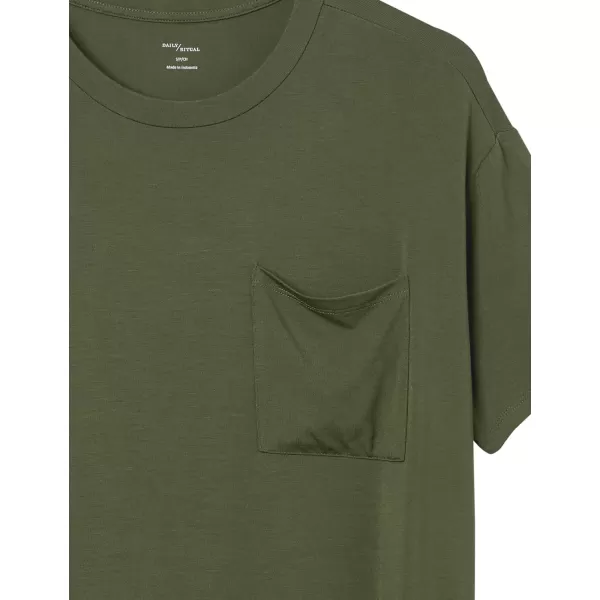 Amazon Essentials Womens Jersey OversizedFit ShortSleeve Pocket TShirt Dress Previously Daily RitualRayon Blend Forest Green