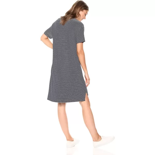 Amazon Essentials Womens Jersey OversizedFit ShortSleeve Pocket TShirt Dress Previously Daily RitualSustainably Sourced Rayon Blend Navy White Mini Stripe