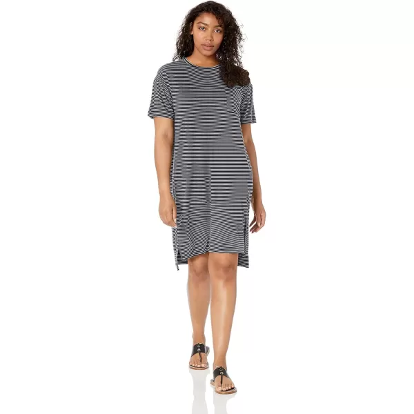 Amazon Essentials Womens Jersey OversizedFit ShortSleeve Pocket TShirt Dress Previously Daily RitualSustainably Sourced Rayon Blend Navy White Mini Stripe