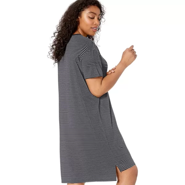 Amazon Essentials Womens Jersey OversizedFit ShortSleeve Pocket TShirt Dress Previously Daily RitualSustainably Sourced Rayon Blend Navy White Mini Stripe