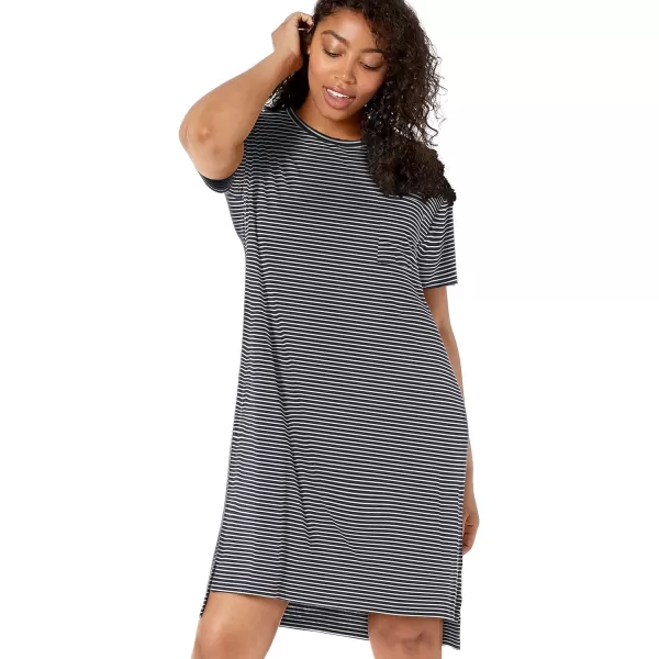 Amazon Essentials Womens Jersey OversizedFit ShortSleeve Pocket TShirt Dress Previously Daily RitualSustainably Sourced Rayon Blend Navy White Mini Stripe