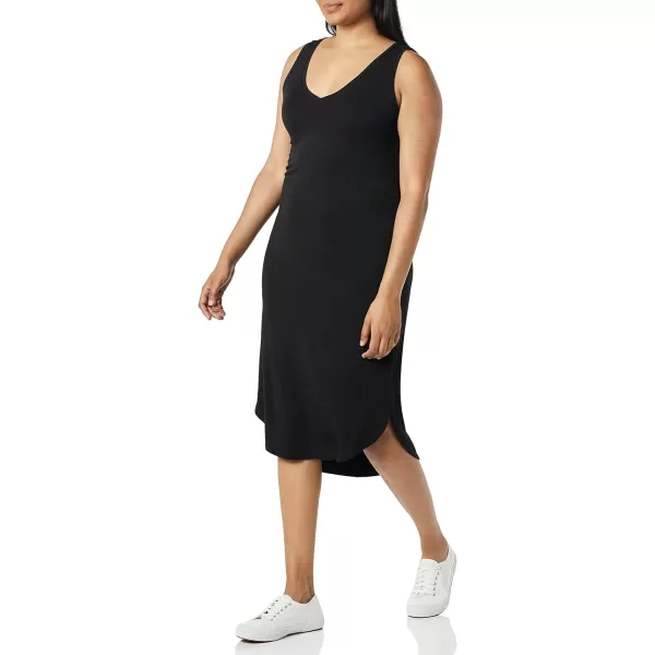 Amazon Essentials Womens Jersey RegularFit Sleeveless vNeck Midi Dress Previously Daily RitualRayon Blend Black