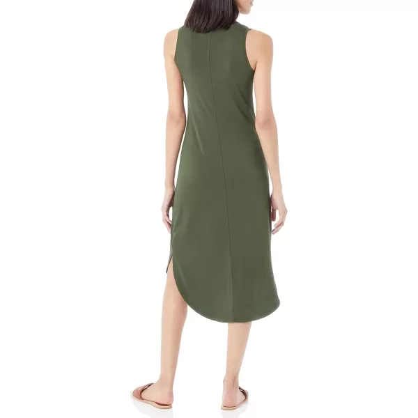 Amazon Essentials Womens Jersey RegularFit Sleeveless vNeck Midi Dress Previously Daily RitualRayon Blend Forest Green