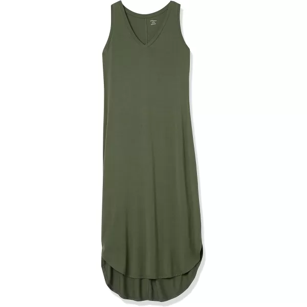 Amazon Essentials Womens Jersey RegularFit Sleeveless vNeck Midi Dress Previously Daily RitualRayon Blend Forest Green