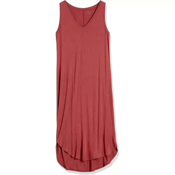 Amazon Essentials Womens Jersey RegularFit Sleeveless vNeck Midi Dress Previously Daily RitualSustainably Sourced Rayon Blend Brick Red