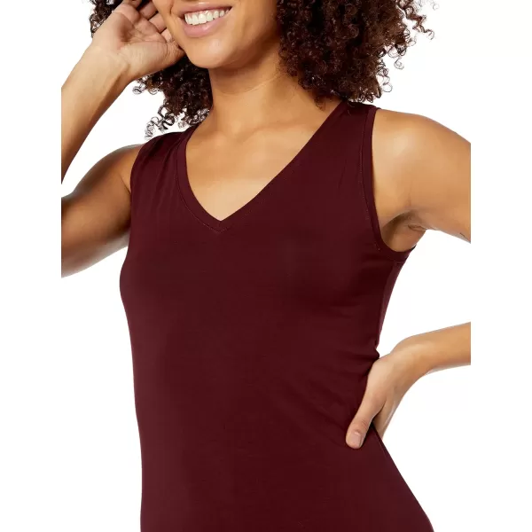 Amazon Essentials Womens Jersey RegularFit Sleeveless vNeck Midi Dress Previously Daily RitualSustainably Sourced Rayon Blend Dark Red