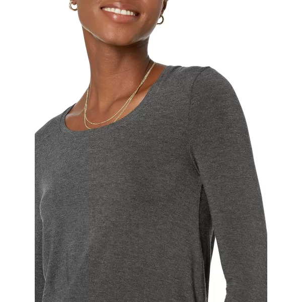 Amazon Essentials Womens Jersey RelaxedFit LongSleeve Scoopneck Swing Tunic Previously Daily RitualRayon Blend Charcoal Heather