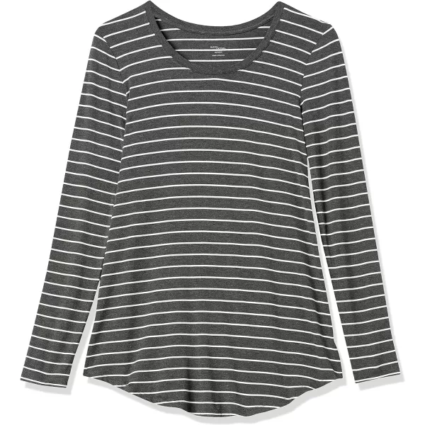 Amazon Essentials Womens Jersey RelaxedFit LongSleeve Scoopneck Swing Tunic Previously Daily RitualRayon Blend Charcoal Heather White Stripe