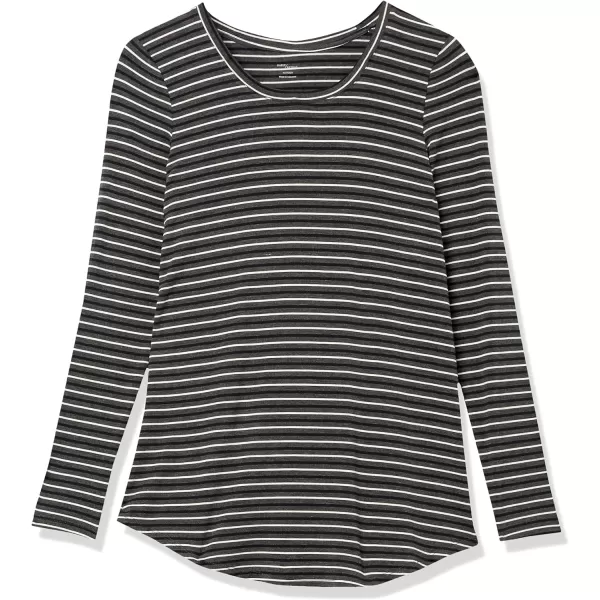 Amazon Essentials Womens Jersey RelaxedFit LongSleeve Scoopneck Swing Tunic Previously Daily RitualRayon Blend Charcoal Stripe