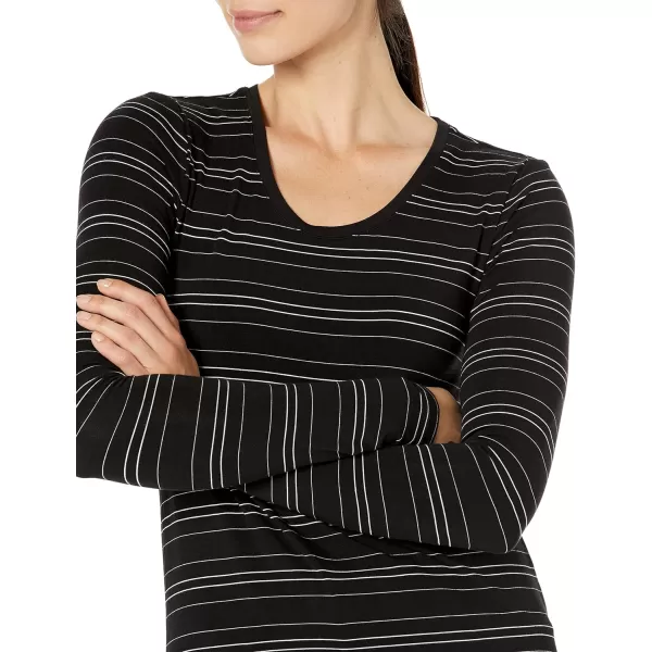 Amazon Essentials Womens Jersey RelaxedFit LongSleeve Scoopneck Swing Tunic Previously Daily RitualSustainably Sourced Rayon Blend Black White Horizontal Stripe