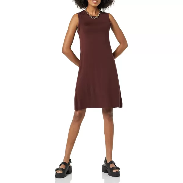 Amazon Essentials Womens Jersey RelaxedFit MuscleSleeve Swing Dress Previously Daily RitualRayon Blend Deep Brown