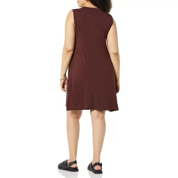 Amazon Essentials Womens Jersey RelaxedFit MuscleSleeve Swing Dress Previously Daily RitualRayon Blend Deep Brown