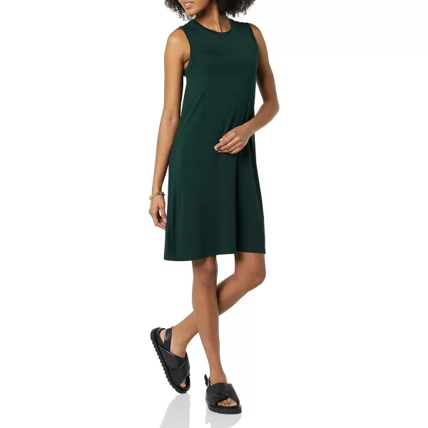 Amazon Essentials Womens Jersey RelaxedFit MuscleSleeve Swing Dress Previously Daily RitualRayon Blend Deep Green