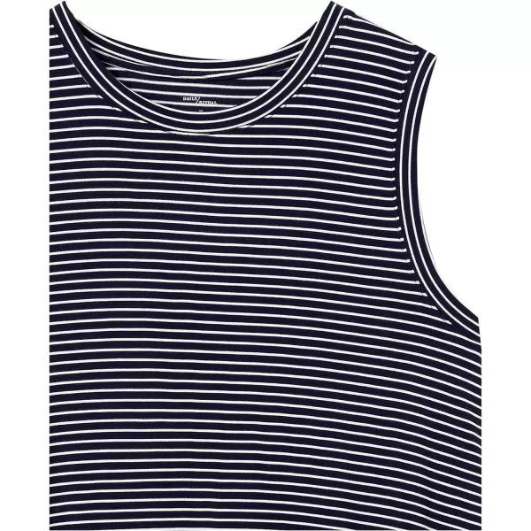 Amazon Essentials Womens Jersey RelaxedFit MuscleSleeve Swing Dress Previously Daily RitualRayon Blend Navy White Stripe