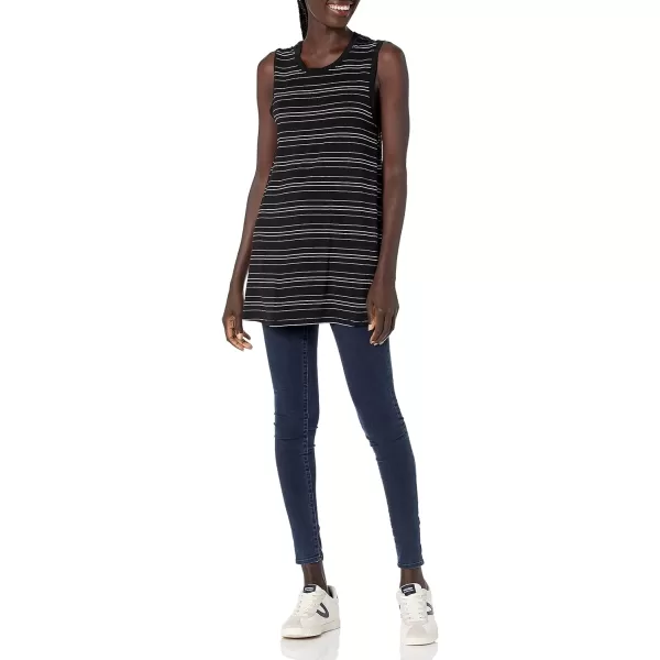 Amazon Essentials Womens Jersey RelaxedFit MuscleSleeve Swing Tunic Previously Daily RitualRayon Blend Black White Horizontal Stripe