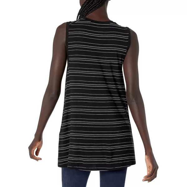 Amazon Essentials Womens Jersey RelaxedFit MuscleSleeve Swing Tunic Previously Daily RitualRayon Blend Black White Horizontal Stripe