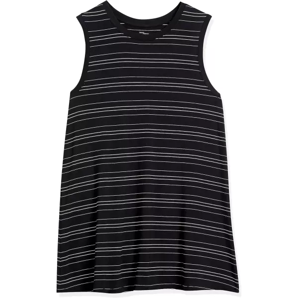 Amazon Essentials Womens Jersey RelaxedFit MuscleSleeve Swing Tunic Previously Daily RitualRayon Blend Black White Horizontal Stripe
