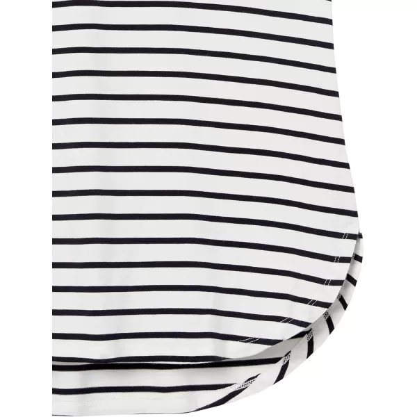 Amazon Essentials Womens Jersey RelaxedFit ShortSleeve DropShoulder Scoopneck Tunic Previously Daily RitualSustainably Sourced Rayon Blend Navy White Stripe