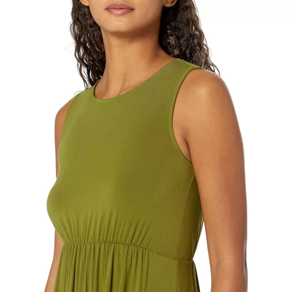 Amazon Essentials Womens Jersey Sleeveless Gathered Midi Dress Previously Daily RitualRayon Blend Olive