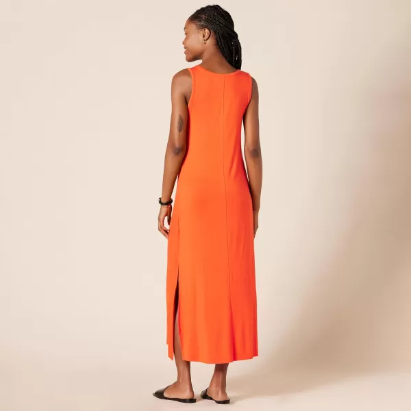 Amazon Essentials Womens Jersey VNeck Tank Maxi Length DressBright Orange