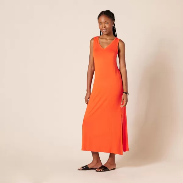 Amazon Essentials Womens Jersey VNeck Tank Maxi Length DressBright Orange