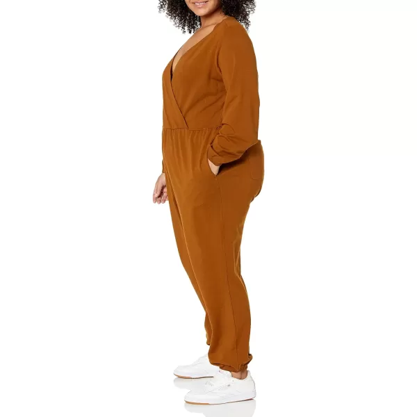 Amazon Essentials Womens Knit Surplice Jumpsuit Available in Plus SizeDark Chestnut Brown