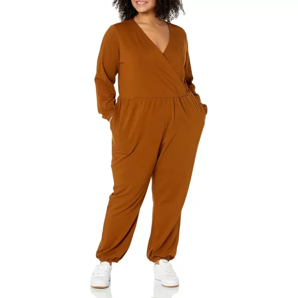 Amazon Essentials Womens Knit Surplice Jumpsuit Available in Plus SizeDark Chestnut Brown