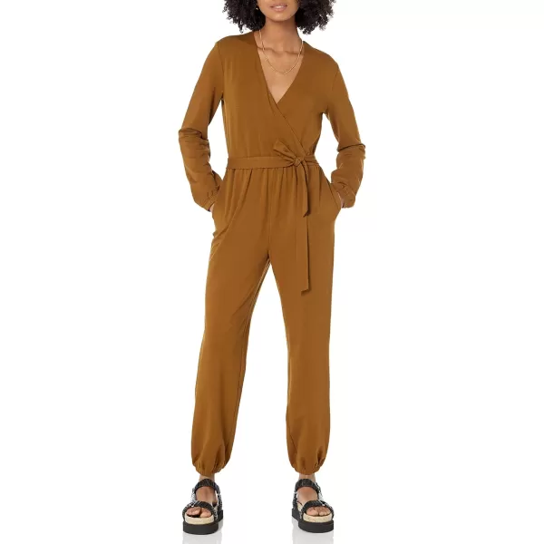 Amazon Essentials Womens Knit Surplice Jumpsuit Available in Plus SizeDark Chestnut Brown