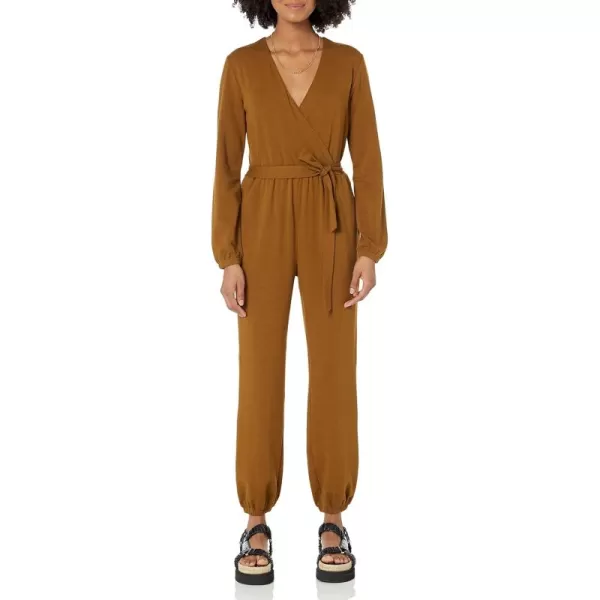 Amazon Essentials Womens Knit Surplice Jumpsuit Available in Plus SizeDark Chestnut Brown