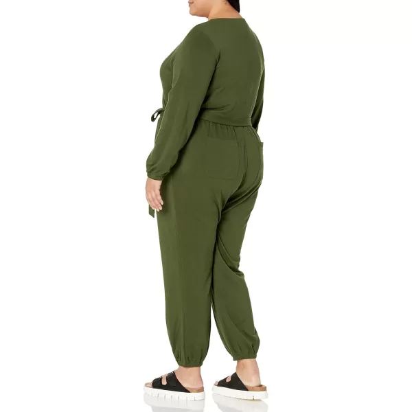 Amazon Essentials Womens Knit Surplice Jumpsuit Available in Plus SizeDark Olive