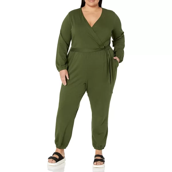 Amazon Essentials Womens Knit Surplice Jumpsuit Available in Plus SizeDark Olive