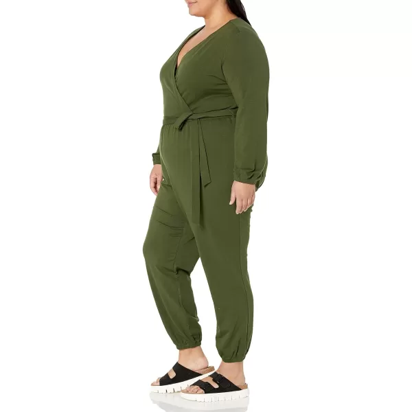 Amazon Essentials Womens Knit Surplice Jumpsuit Available in Plus SizeDark Olive