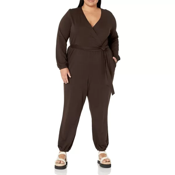 Amazon Essentials Womens Knit Surplice Jumpsuit Available in Plus SizeEspresso