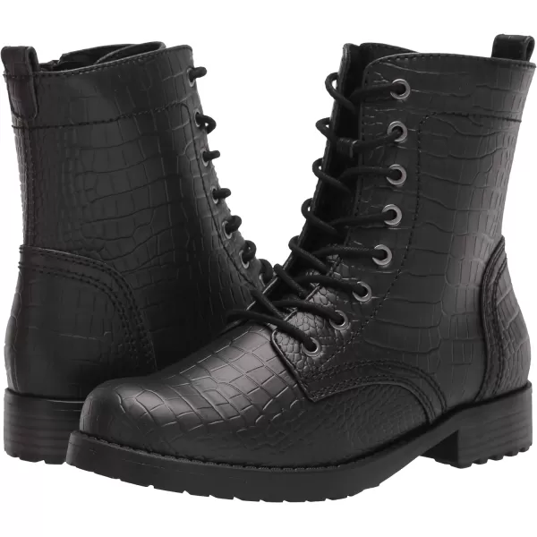 Amazon Essentials Womens LaceUp Combat BootBlack Crocodile Print