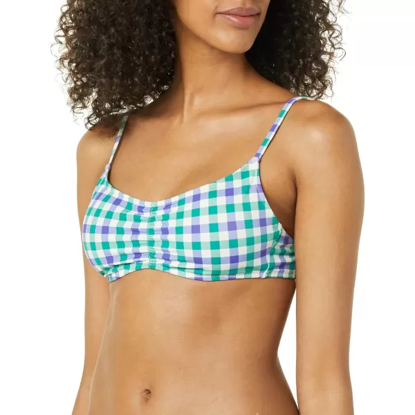 Amazon Essentials Womens LightSupport Bralette Bikini Swimsuit TopBlueGreen Gingham