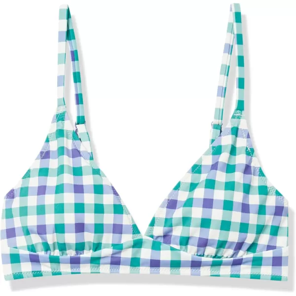 Amazon Essentials Womens LightSupport Classic Bikini Swimsuit TopBlueGreen Gingham