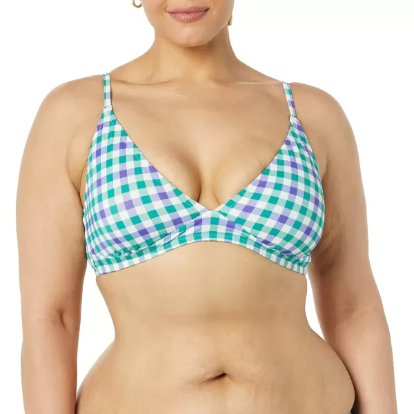 Amazon Essentials Womens LightSupport Classic Bikini Swimsuit TopBlueGreen Gingham