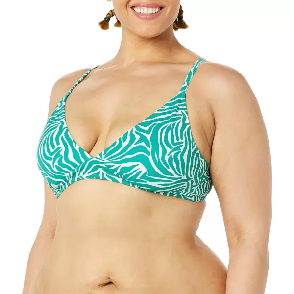 Amazon Essentials Womens LightSupport Classic Bikini Swimsuit TopGreen Zebra Stripe