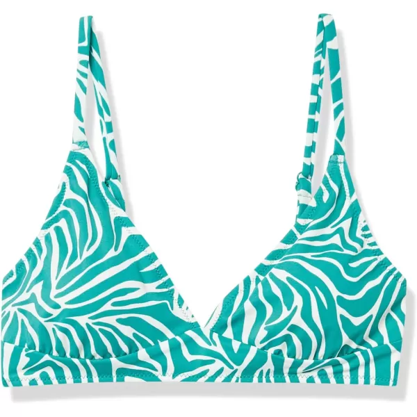 Amazon Essentials Womens LightSupport Classic Bikini Swimsuit TopGreen Zebra Stripe