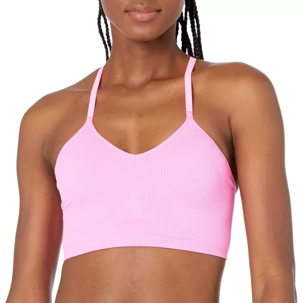 Amazon Essentials Womens LightSupport Strappy Seamless Sports Bra Pack of 2BlackBright Pink