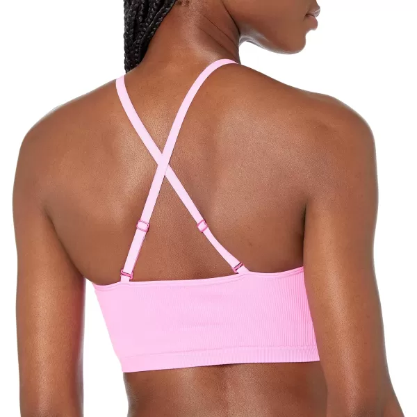 Amazon Essentials Womens LightSupport Strappy Seamless Sports Bra Pack of 2BlackBright Pink