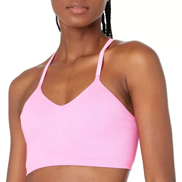 Amazon Essentials Womens LightSupport Strappy Seamless Sports Bra Pack of 2BlackBright Pink